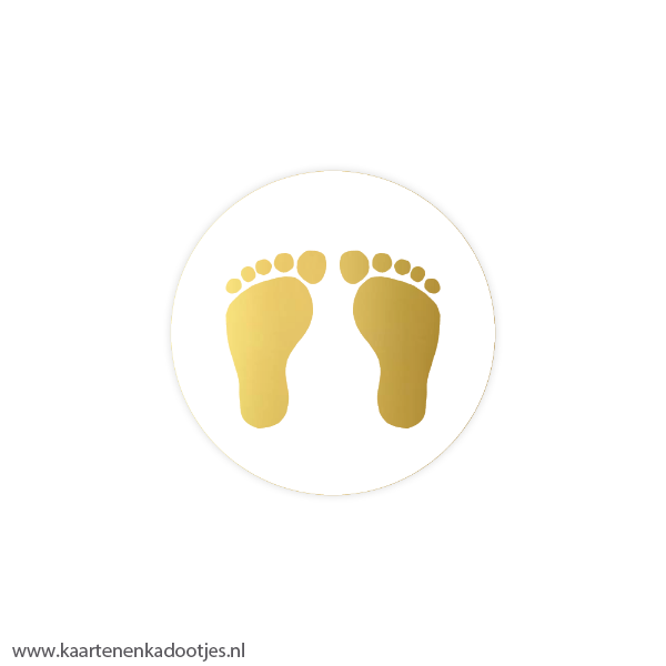 6 Stickers rond 40 mm baby voetjes goudfolie