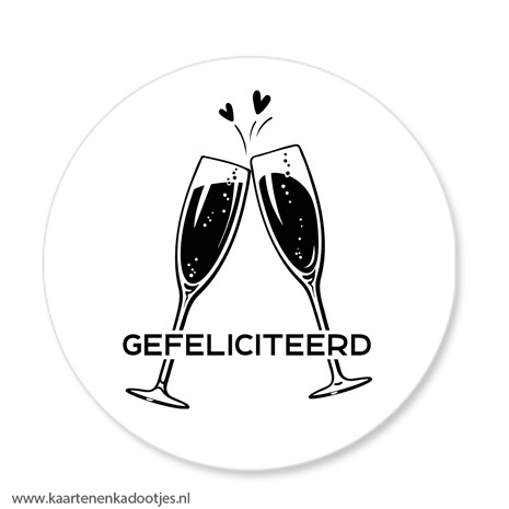 3 Stickers rond 64 mm champagneglazen gefeliciteerd